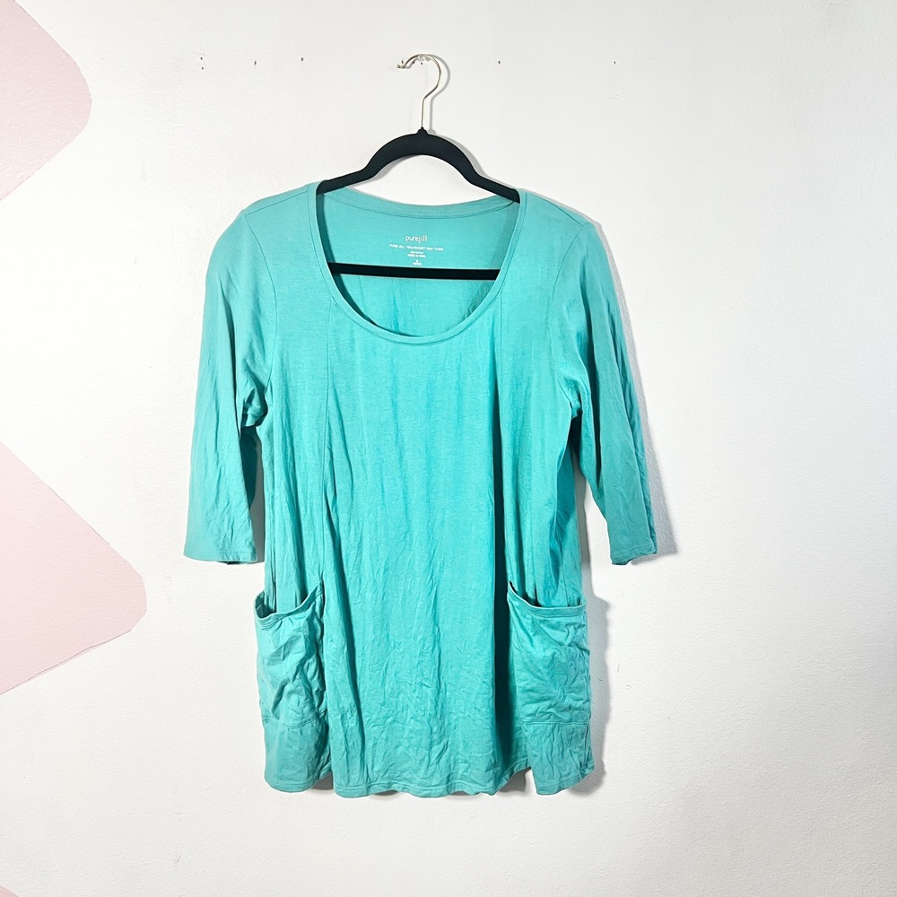 J. Jill Tunic Top Medium Petite Turquoise Pockets 100% Cotton‎